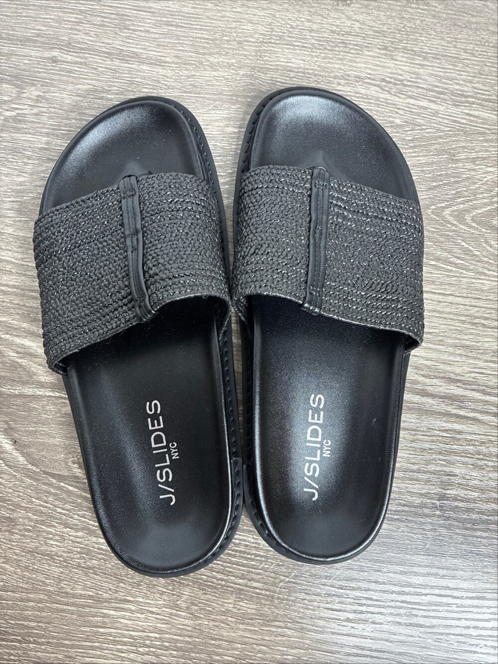 J/SLIDES NYC Black Rafina Woven Slide Sandals Size 6.5 Summer Resort Cruise